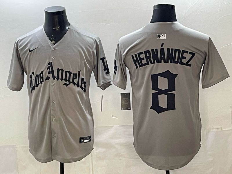 Men 2026 Los Angeles Dodgers #8 Hernandez Grey Five generations Nike MLB Jersey style 001->los angeles dodgers->MLB Jersey